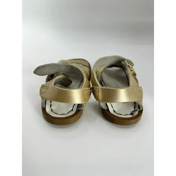 Salt Water Buckle Leather Sandals by Hoy Shoe Toddler Girls 5C Gold - Picture 2 of 6